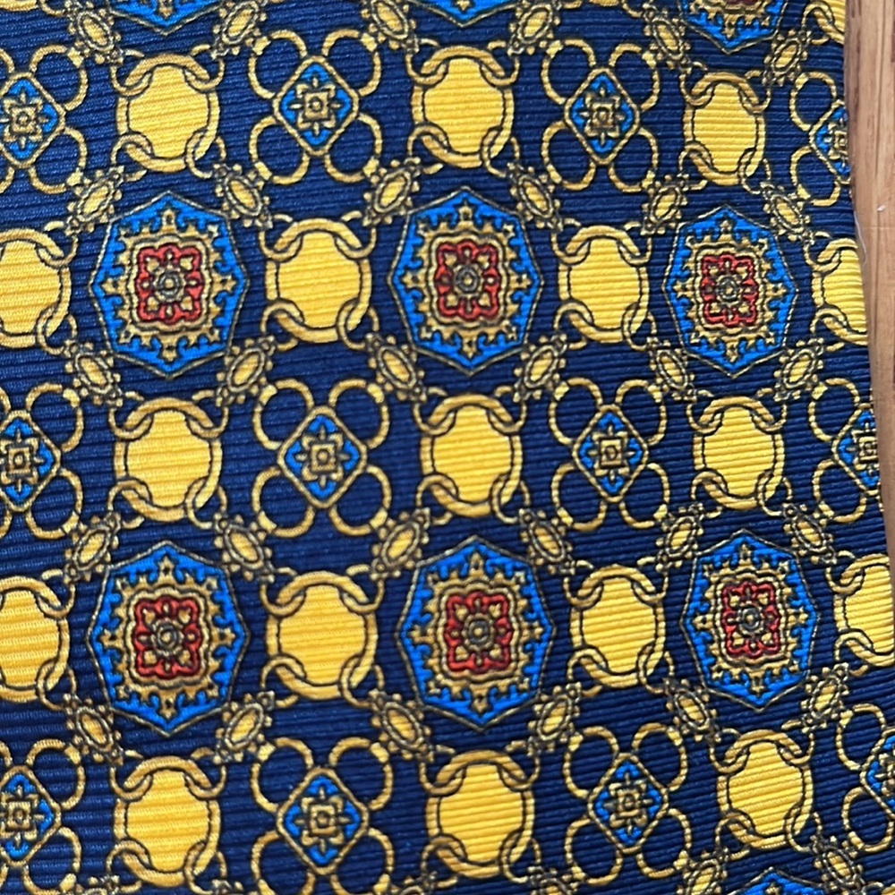Vintage Burberry Silk Tie Blue Yellow Gold Burberrys London Wedding‎ Formal - Picture 2 of 6